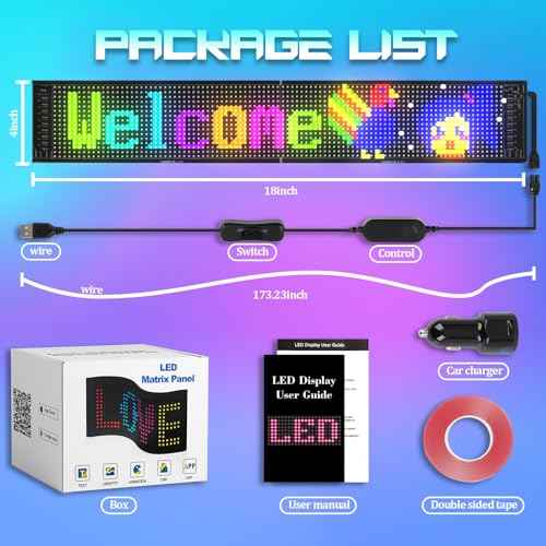 FAHKNS Programmable LED Sign Matrix Panel, Flexible Huge Bright Advertising Scrolling LED Sign, Bluetooth App Control LED Sign for Car Shop Store Advertising Party Bar, 19''x5''