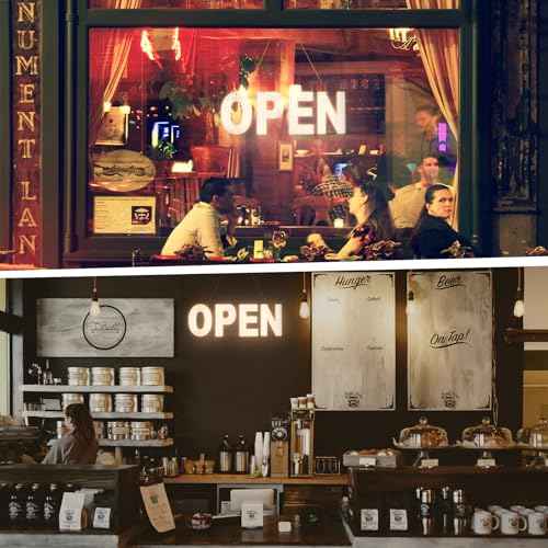 LED Open Sign for Business, 30"x10" Dimmable Brightness Large Electric Light Up Sign, Hanging Installation for Store Restaurant Office Bar Hotel Salon (white)