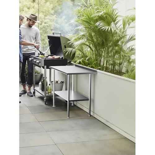 All-Stainless Steel Prep Table, 24 X 48 Inches, with Rounded-Corner Backsplash and Adjustable Undershelf, Heavy-Duty for Outdoor Use,Restaurants,Hotels,Workshops,Kitchens,Gardens, and Garages