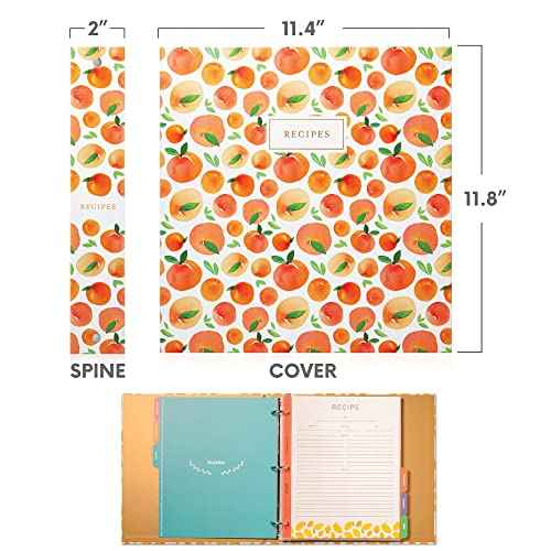 Jot & Mark 8.5" x 11" Sturdy 3 Ring Recipe Binder with Spill-Proof Clear Binder Sleeves Sheet Protector, 30 Dual-Sided Recipe Card Pages for Written & Printed Recipes, Tabbed Dividers, Peach Dream