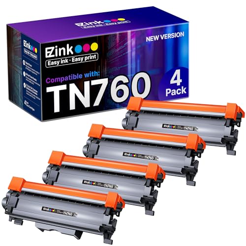 E-Z Ink 4-Pack TN760 High-Yield Toner Cartridges for Brother Printers