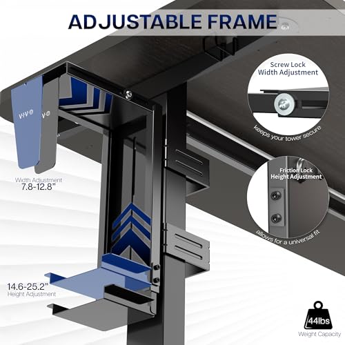 VIVO Adjustable Clamp-on Desk Leg Large PC Mount, Under Desk CPU Storage, Computer Case Holder with Tool-Free Installation, Black, Mount-PCLC1