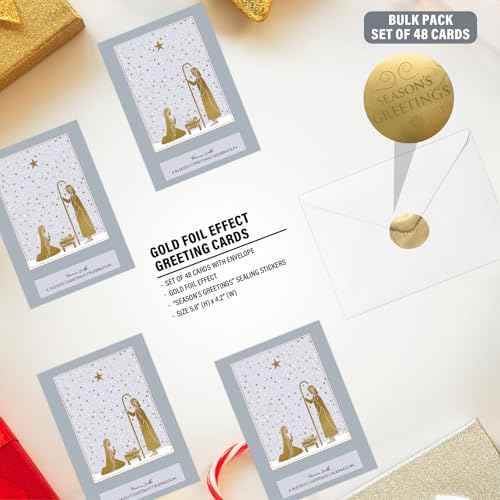 easykart labels Religious Christmas Boxed Cards, Nativity Scene (48 Christmas Cards and 48 Envelopes & Sealing Stickers)