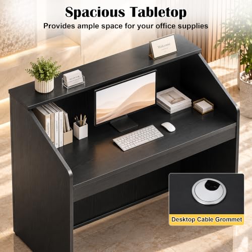 Luxitero 47in Reception Desk with Counter – Modern Black Front Desk
