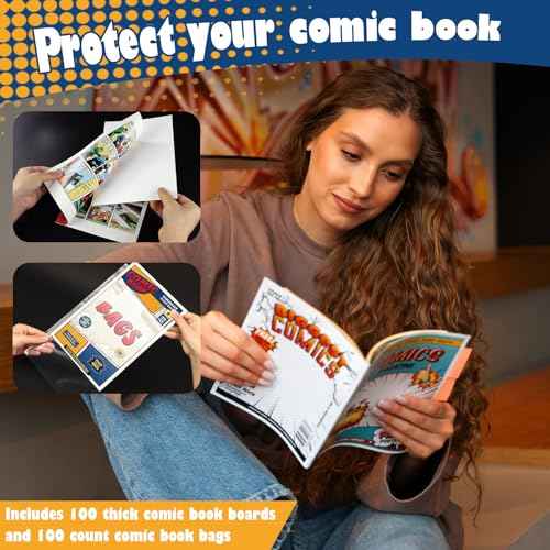 Leffis 200 Count Comic Book Current Size Bags and Boards Transparent Acid-Free and Reusable Comic Book Sleeves for Regular Comics (Bags and Boards X 200PCS)
