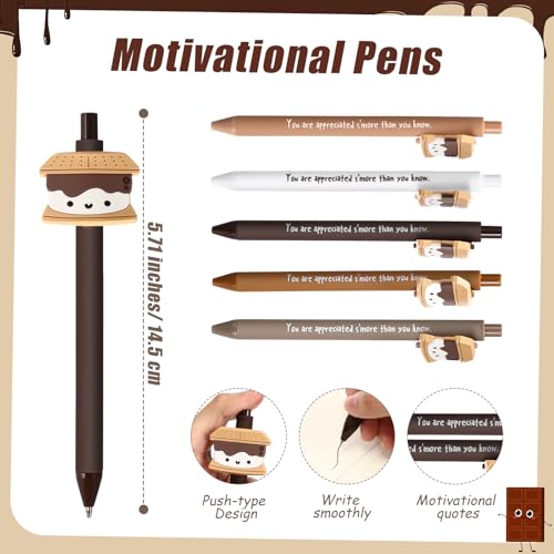 75 Set Christmas Inspirational Gifts Bulk S'More Gifts Pens Sets Motivational Marshmallow Ballpoint Pens Keychain Bookmark Appreciation Gift for Student Teacher Team Employee Staff Coworker
