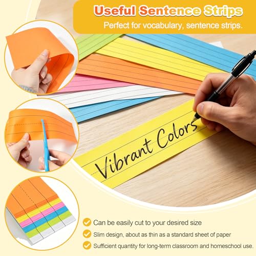6-Color Pack of 120 Lightweight 3x23 Inch Sentence Strips for Classroom Learning