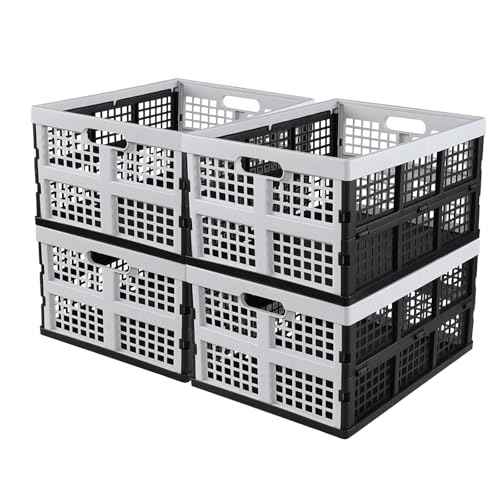 34 L Plastic Stackable Collapsible Crate, 4 Packs