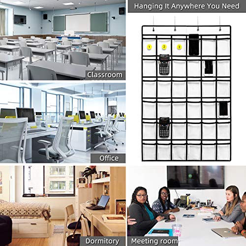 White SAVERHO 36 Clear Cell Phone & Calculator Pocket Chart Classroom Organizer - 1 Pack