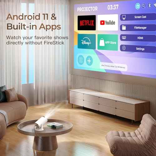[Built-in Apps & 2025 Upgraded] Mini Projector with Wi-Fi 6 & Bluetooth 5.4, 1080P 4K Support Full HD, Auto Keystone 360¡Æ Portable Home Cinema Smart Projector for iOS/Android OptiBarrel 500