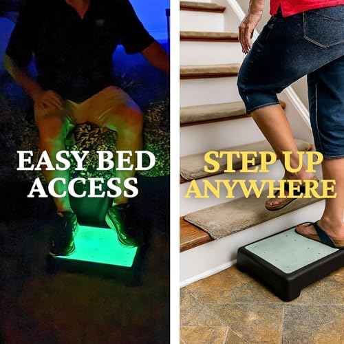 Sturdy 3.35in Mobility Step Stool for Seniors & Adults ? Non-Slip, Luminous Glow in The Dark Top for Safety ? Portable Indoor/Outdoor Riser for Car, Bed, Shower, Stairs & More (Black)