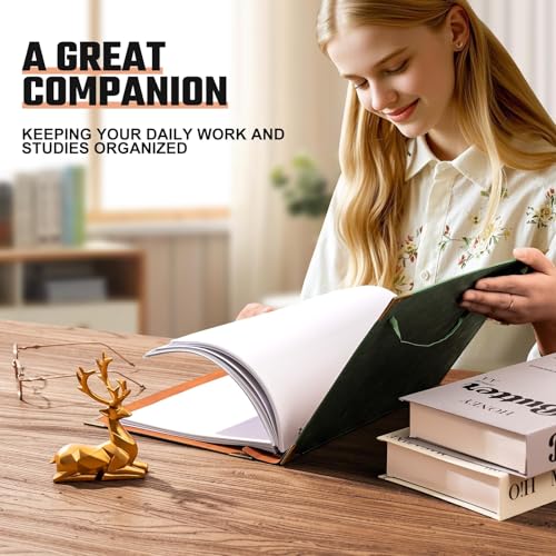 Leather 3 Ring Binder Fits 8.5"x11" Letter Size Paper, 1 Inch Round Ring Binder Holds 200 Sheets, Notebook Cover Loose Leaf Organizer, Green Tree