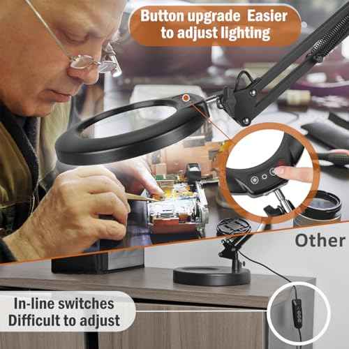 Veemagni 10X Magnifying Glass with Light and Stand, 5 Color Modes Stepless Dimmable 2-in-1 Desk Lamp & Clamp, LED Lighted Magnifier with Light, Hands Free for Repair Craft Hobby Close Work