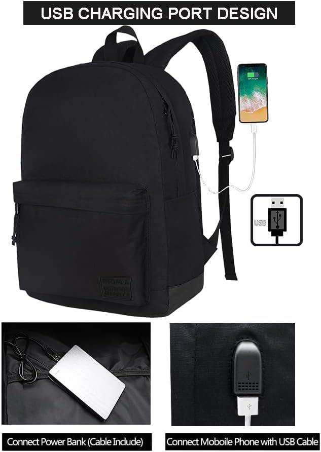 SUPACOOL 20L Black Casual Laptop Backpack for Men Women, Travel & School