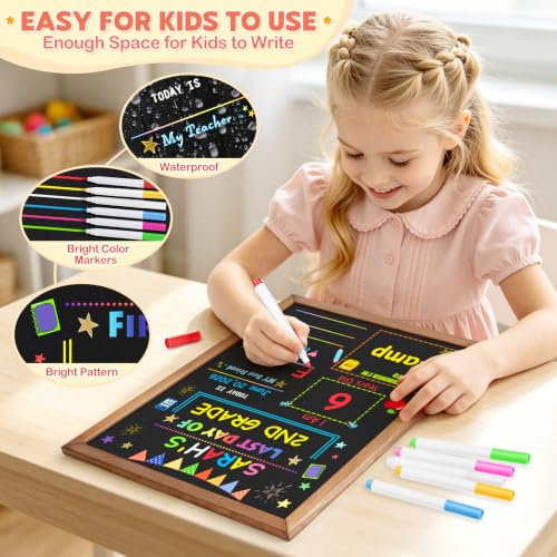 Double-Sided First and Last Day of School Chalkboard with Wooden Frame - Reusable Kids Photo Sign