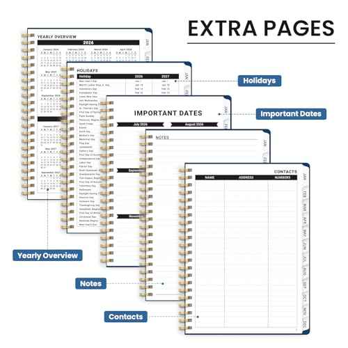 2026 Planner, Monthly and Weekly Calendar Planner for Women, January 2026 - December 2026, Hardcover Pretty 2026 Agenda Planner Book with Tabs, Spiral Bound, Perfect for School Office Home Supplies, 6.3" x 8.5" - Blue Floral