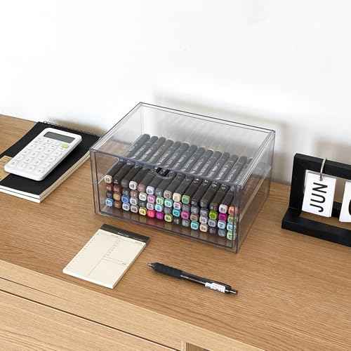 Clear Desk Organizers and Accessories, 2 Pack Plastic Drawer Organizer for Office Supplies, Marker Pen, Art Crafts, Stationery, Coffee Pods, Stackable Home Storage (2 Drawers)