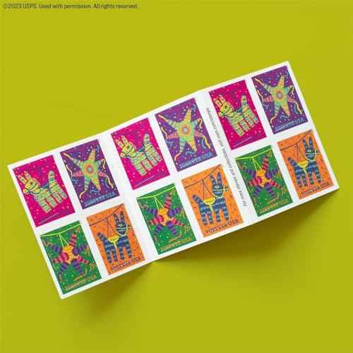 USPS Pinatas (2 Booklets of 20) Forever Postage Stamps Celebrate Hispanic Heritage Latino Festive Celebration Party 2023 Scott #5812-5815