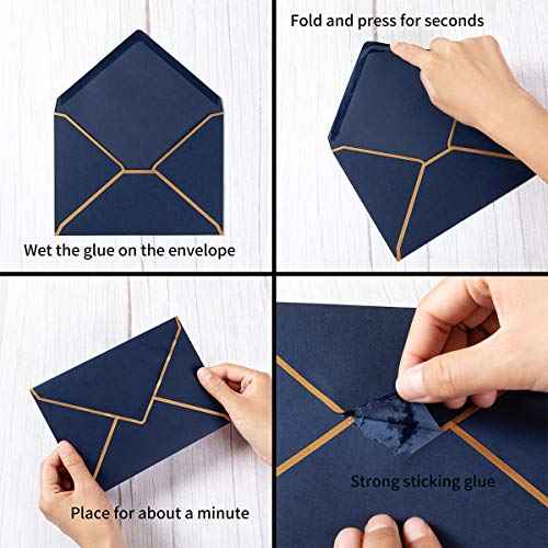 50 Pack Navy Blue A4 Envelopes 4x6 Self-Adhesive V Flap Envelopes with Gold Border for Office, Greeting Card, Wedding, Graduation, Baby Shower, Parties, Invitations (4.25x6.25 inches)