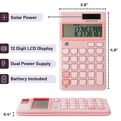 Mr. Pen Light Pink 12-Digit Solar Calculator - 1 Pack