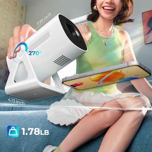 Portable WiFi and Bluetooth Projector - 4K 1080P Supported Mini Movie Projector, 270¡ÆAdjustable Stand Outdoor Home Theater Star Projector with Ambient Light for Phone TV Stick Laptop