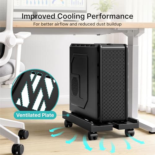 PEGZONE Adjustable CPU Tower Stand with 4 Lockable Wheels – Floor/Desktop Computer Case Riser