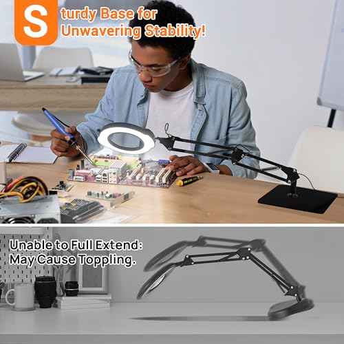 10X Magnifying Glass with Light and Stand, 84 LEDs 2 in 1 Magnifier Lamp with Clamp and 5 Color Stepless Dimmable Modes for Hands Free Reading Sewing Crafts Repair and Close Work