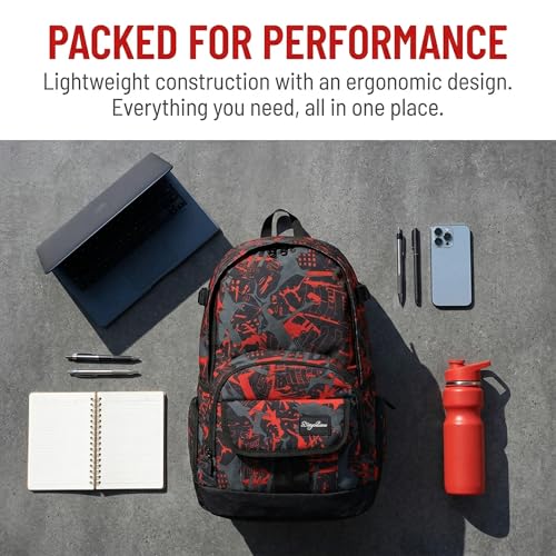 Red Rickyh Style School Backpack for Men & Women, Lightweight Travel Bag, 25L