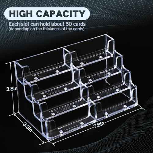Acrylic Business Card Holder for Desk,4-Tier Clear Plastic Display Stand with 8 Pockets, Holds 400 Cards,ldeal for Office & Workspace Organization
