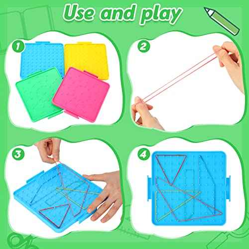 Lenwen 40 Pcs Double Sided Geoboard Math Manipulatives Geoboard with Rubber Bands 6.3 Inch Plastic Educational Graphical Toy for Learning Creativity