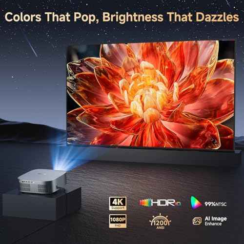 [Short Throw/1200ANSI/Built in Apps] Projector 4K with WiFi and Bluetooth, TOF Auto Focus Keystone Smart Projector for Dolby Audio Home Theater Movie, Kogata Outdoor Projector Portable Ceiling