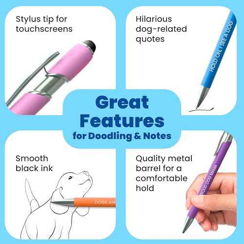 rubyloo Funny Dog Mom Gift Pen Set ? 5 Black Ink Ballpoint Pens with Stylus Tips & Quality Metal Barrels with Hilarious Doggy Quotes ? Cute Dog Mom Gift for Women for Christmas, Stockings, Birthdays