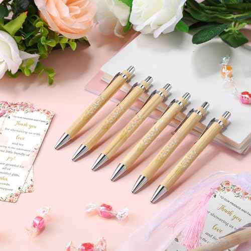 50 Sets Baby Shower Favors for Guests Includes 50 Baby Shower Ballpoint Pens 50 Thank You Bookmarks 50 Organza Bags for Gender Reveal Gifts Guest Prizes(Floral,Pink)