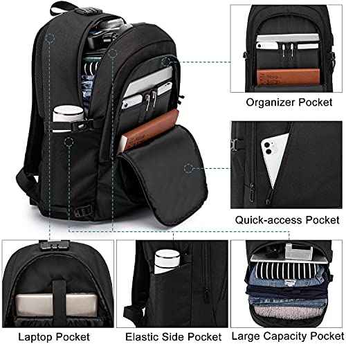WENIG 17.3 Inch Laptop Backpack,Large Travel Laptop Bag with USB Charging Port, Anti Theft Water Resistant Business Backpack for Men and Women, Durable Big Capacity Heavy Duty Computer Bag,Black