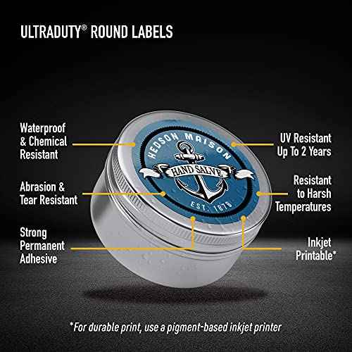 Avery UltraDuty GHS Labels, Waterproof, 2" White Round Labels, 300 Total, Use with Pigment Inkjet Printers