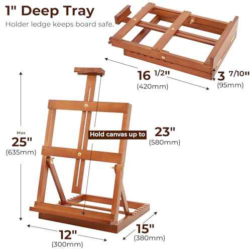 VISWIN Heavy-Duty Table Top Easel for Painting, Adjustable Beech Wood Tabletop Easel, Hold Canvas up to 23¡±, Portable Art Desktop Easel Stand for Adults, Artists, Beginners ? Walnut