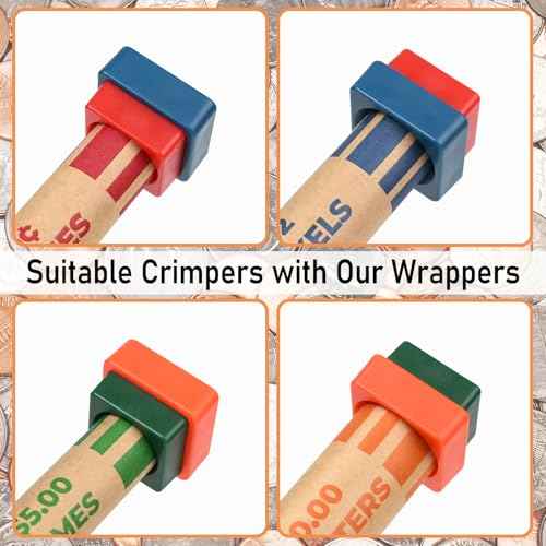 THEBLUETOUCH 512 Preformed Coin Roll Wrappers, Coin Wrapper Assorted with Crimped Edge Sealer - 128 Each for Pennies, Nickels, Dimes, Quarters