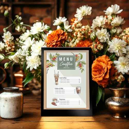 Kathfly 5 Pack Black Acrylic Sign Holder 8.5 x 11 - Slant Back Tabletop Display Stand for Menus, Flyers, Posters, Pricing & Event Signs - Durable Countertop Frame for Restaurant, Retail & Office
