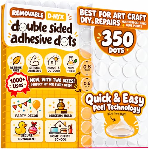 D-NYX 350 Round Double-Sided Adhesive Dots 0.8in & 0.6in, Clear Putty Tape