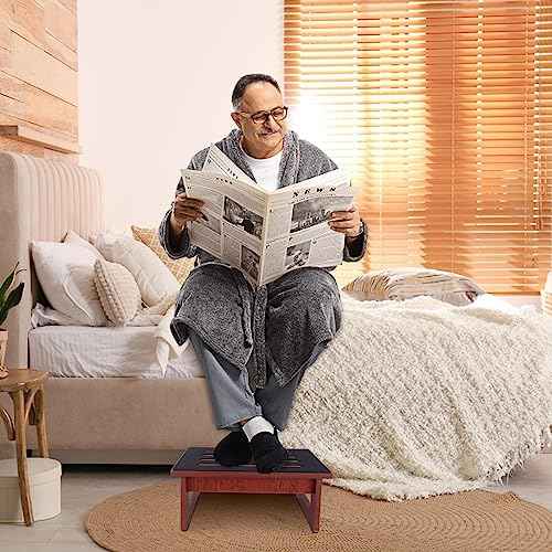 One Step Stool for Adults Seniors with Non-Slip Rubber Step Surface, 6.9" Heavy Duty Wood Stepping Stool with 450 LB Capacity Bed Steps for High Beds, Bathroom, Bedroom, Kitchen & Kids Bedside Support