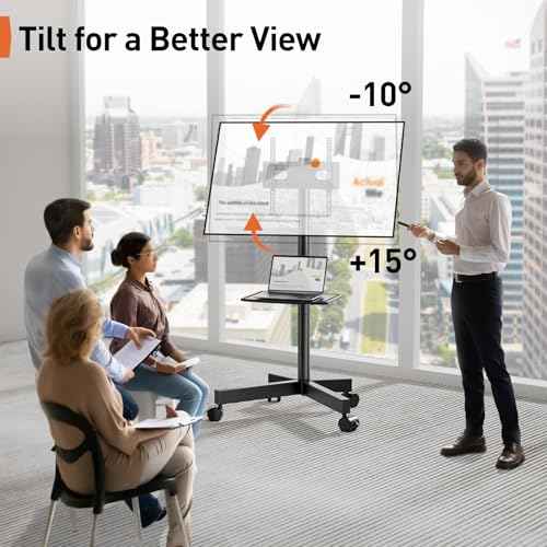 Perlegear Rolling TV Stand for 23-60 Inch LED Flat Screen/Curved TVs up to 88lbs,Mobile TV Stand Wheels with Height Adjustable Portable Rolling TV Cart Max VESA 400x400mm PGTVMC06