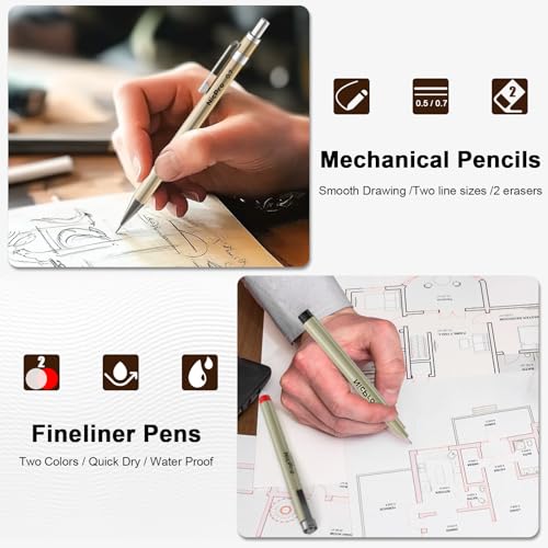 Nicpro 20PCS Professional Geometry Drafting Set with Compass, Protractor, Ruler & Pencils