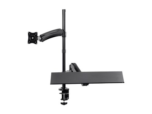 Monoprice Articulating Gas Spring Sit Stand Monitor and Keyboard Workstation Mount - for Displays 13in to 26in, VESA 75x75 to 100x100, Easy to Use, Compatible with Most Desks, Black