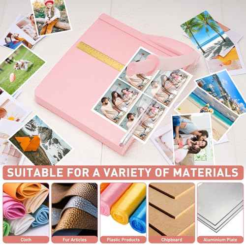 Paper Cutter, Paper Slicer with Safety Guard and Blade Lock, 12" Cut Length Guillotine Paper Cutter with 16 Sheet Capacity, Paper Cutters and Trimmers for Cardstock Cardboard (Pink)