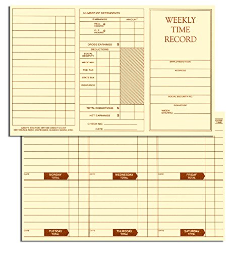 NextDayLabels 8x5 Inch Pocket Weekly Employee Time Cards - Made in USA, 100 Pack