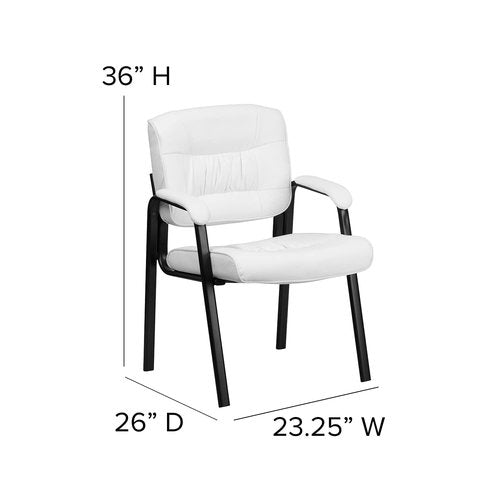 Flash Furniture Haeger White LeatherSoft Executive Side Reception Chair with Black Metal Frame