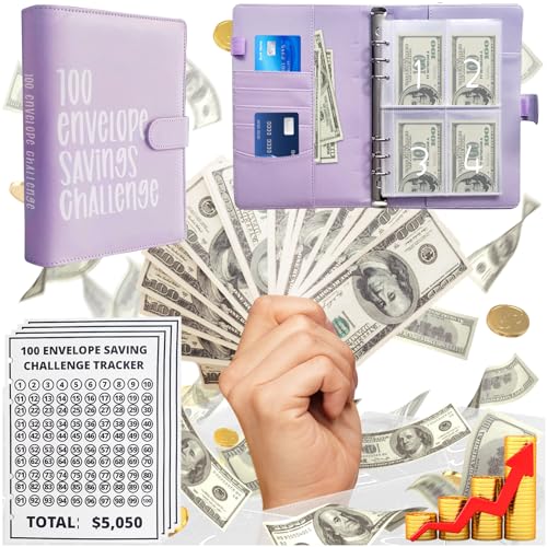 Violet 100 Envelopes Money Saving Challenge Binder with Trackers & Budget Organizer