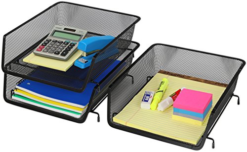 Simple Houseware Stackable Letter Tray Organizer 3-Pack Black - Office Desk Storage