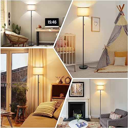 FOLKSMATE Floor Lamp for Living Room, LED Modern Simple Standing Lamps, Tall Lamp for Bedroom, Kid, Office, Reading Room Black Pole Light Without Bulb