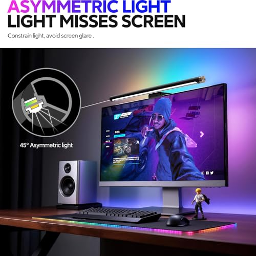 Monitor Light Bar with RGB Backlight, Flat/Curved Screen Bar Reduce Eye Strain Monitor Lamp USB Powered Led Desk Lamp 17.7 inch with Dimming Memory for Desktop Space Saving and Gaming Home Office
